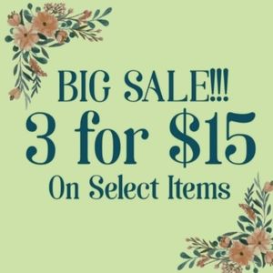💚 3 for $15 on selected items